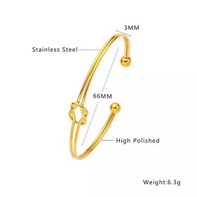 Woman 18k Gold Plated Stainless Steel Leaf Knot Opening Bangle Bracelet Cuff • $12.05