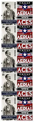THOMAS McGUIRE US AIR FORCE FIGHTER ACE WW 2 STRIP OF 10 MINT VIGNETTE STAMPS • $8