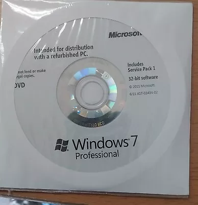 Microsoft Windows 7 Professional Refurbished PC 32-bit QLF00118 Service Pack 1 • $9.99