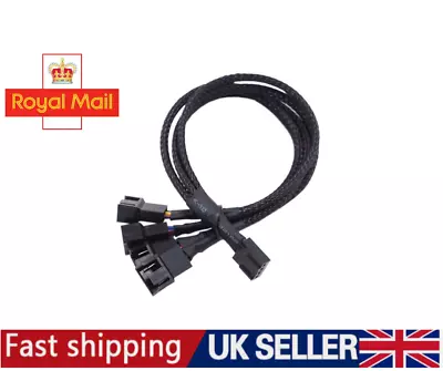 4 Pin 12V PWM Fan Y Splitter 1-to-4 Black Sleeved Extension Cable Lead 26.5cm UK • £3.55