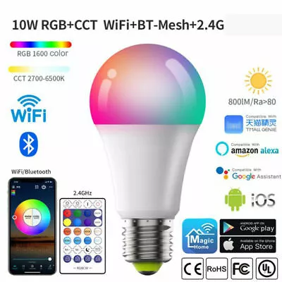 10W E27 WIFI Bluetooth RGBW RGB+CCT Smart LED Bulb Light Dimmable Lamp 220V 240V • $3.69