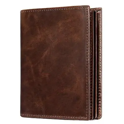 Mens Leather Bifold RFID Vertical Wallet Extra Large Capacity Card Holder With 1 • $32.14