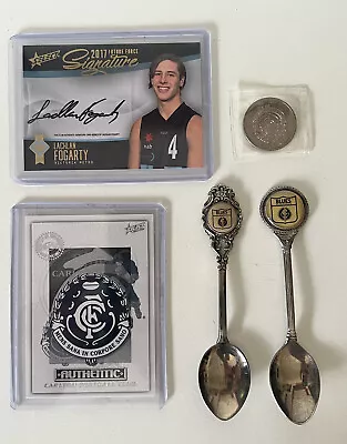 VFL Original 80s Carlton Traditional Emblem Silver Spoons AFL Cards & Coin • $39.99