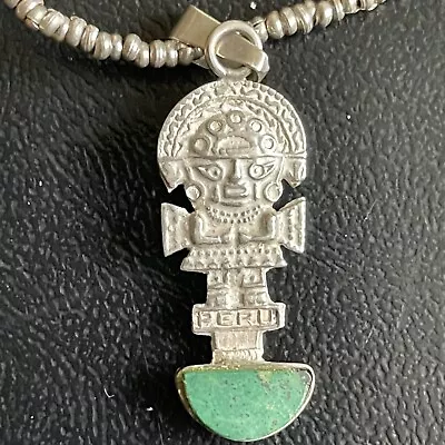 Sterling Silver 925 Mexico Peru Mayan Aztec Tribal Warrior Necklace Pendant • $59.95