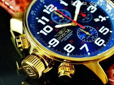 Invicta Men's 46mm I Force Lefty Chronograph BLUE Dial Gold Tone Leather SS Watc • $74.99