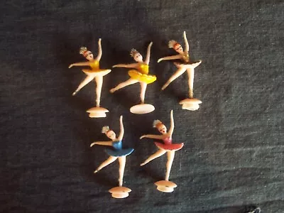 Lot Of 5 Plastic Cake Toppers - Hand-painted Ballerinas 2.5  Tall And Vintage • $8.95