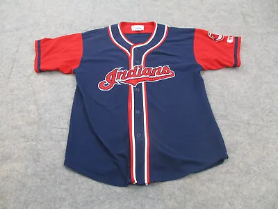 VINTAGE Cleveland Indians Jersey Mens Large Blue Red Starter MLB Baseball • $31.97