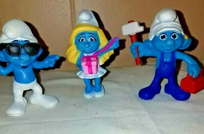 Two (2) SMURFS & One (1) Smurfette 2013 McDonalds Happy Meal Toy  3  PVC Polymer • $3.50
