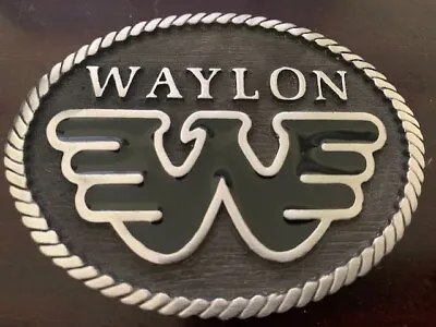 Waylon Jennings W Oval Belt Buckle Solid Metal Enamel Black W • $35