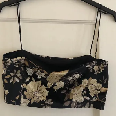 PRETTYLITTLETHING Black Velvet Floral Strappy Crop Top - Size 8 • £2.40