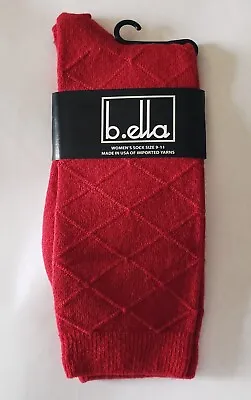 B.ella Red Women's Dress Crew Socks Size 9-11 Cashmere Blend #3650 Diamond Knit • $15