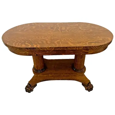 Amazing Oval Desk Writing Table Tiger Oak Drawer Claw Feet Shelf American Empire • $1816.50