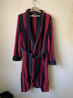 STATE O MAINE Mens Robe OS Red Striped Terry Belted Pockets Vintage Cotton • $36.95