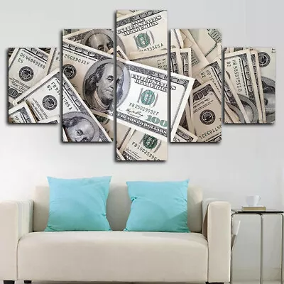 $168.32 • Buy Dollar Bills Money Stack 5 Panel Canvas Print Wall Art Poster Home Decoration