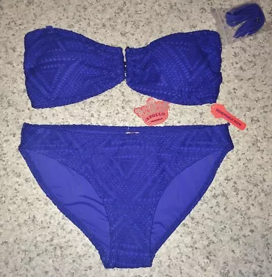 APOLLO SWIMWEAR Blue Crochet Bandeau Top Bikini Swimsuit 2pc NEW Women Jrs S M • $37.43