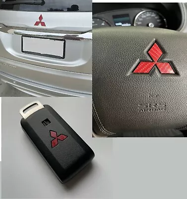 Pajero Sport Mitsubishi Logo Set Carbon Fibre Decal Sticker QE QF • $13.50