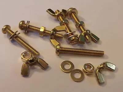 M4x30 Brass Pan Head Bolts Nuts & Washers & Wing Nuts Pack 0f 5 Brass Set Screws • £4.30