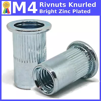 M4 (4mm) Rivnuts Rivet Nuts Steel Knurled Flange Flat Head Grooved Steel • £2.59