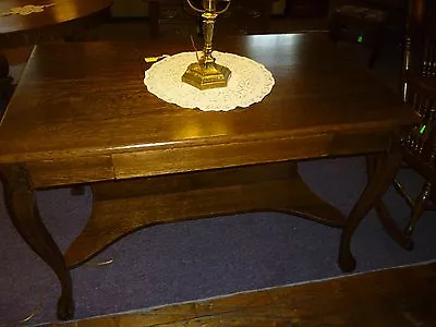 Antique Oak Desk Library Table Ornate Larkin Co Chippendale Feet Refinished 1900 • $895