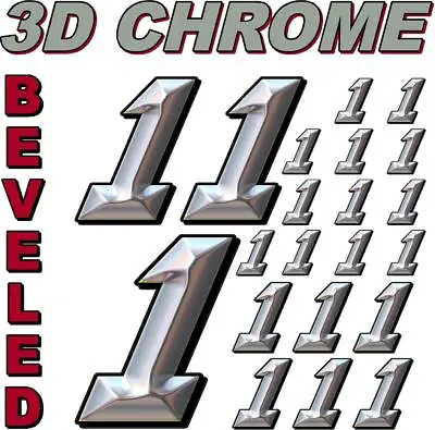 (1's) 3-D CHROME BEVELED NUMBERS Decal Sticker Sheet 1/8-1/10-1/12 RC Models • $7.99
