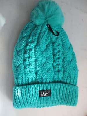 Ugg Womens Pom Pom Knit Beanie Hat Green • $24.99