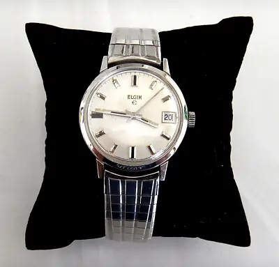 Elgin 328 17 Jewel Manual Watch Stainless Steel Stretch Band  Vintage WORKS • $30