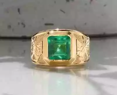 2Ct Natural Green Emerald 14k Real Yellow Gold Mens Ring • $1229.99