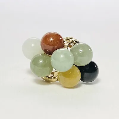 Ming's Honolulu 14K Yellow Gold Multicolor Jade Cluster Size 6.5 Ring 7.2g • $899