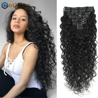 Water Wave Clips In Hair Extensions Brazilian Human Hair 8 Pieces And 120g/Set  • $53.68