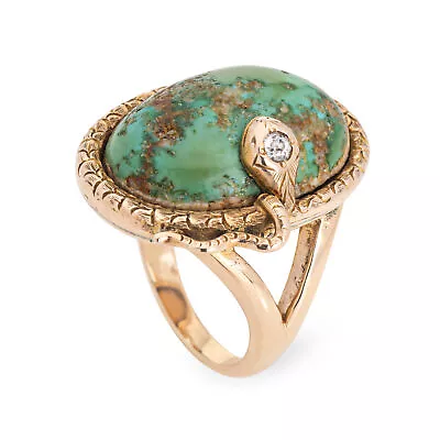 Antique Victorian Snake Ring Turquoise Diamond 7 Large Cocktail Serpent Jewelry • $2485