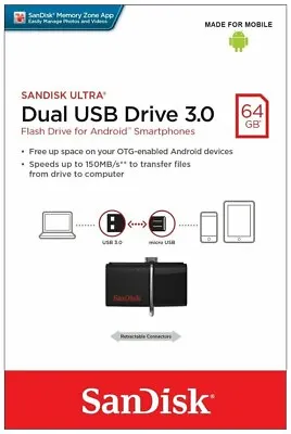 SanDisk 64GB OTG Ultra Dual Micro USB 3.0 Flash Drive SDDD2-064G For Android • $12.50