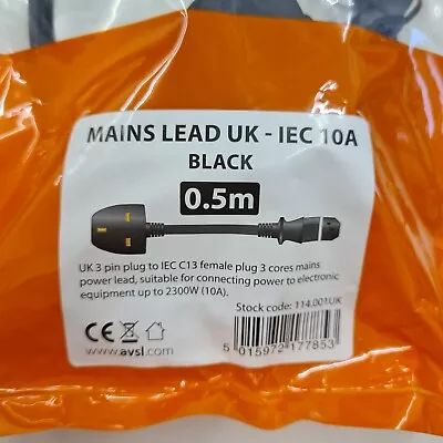 Mains Lead Uk - Iec 10a Black 0.5m Kettle Lead *d19 • £5.49