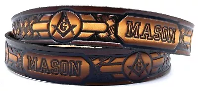 Masons Masonic Embossed Genuine Cowhide Leather Belt Size 26-48 Usa Made • $34.99