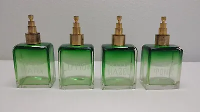 4 Vintage Toilettries Green Glass Bottles Witch Hazel Tonic Lotion Toilet H20 • $69.99