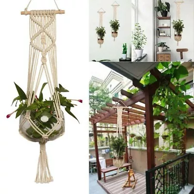 Macrame Plant Hanger Indoor Flower Pot Holder Hanging Jute Vintage Rope Garden • £5.99