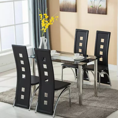 5 Piece Dining Set Glass Table And 4 Chairs Kitchen Breakfast Furniture New • $159.99