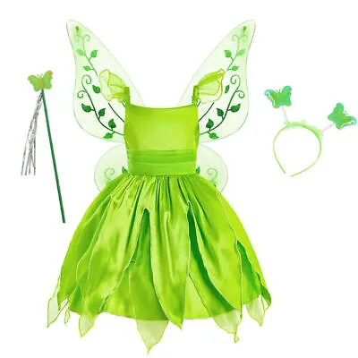 Kids Girls Tiana Tinkerbell Fairy Costume Cosplay Party Dress Outfit Fancy Dress • £23.79
