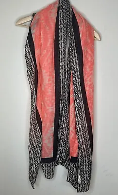 Michael Stars Boho Lightweight Fashion Scarf Wrap Coral Black Cream One Size • $15