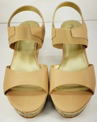 Me Too Cara Wedge Espadrille Slingback Sandal Nude Double Crossover Womens Sz 9M • $32.01