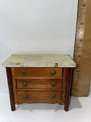 Antique Wooden Miniature Dresser Doll Sized With Marble Top 3 Drawer 3” Tall • $8.95