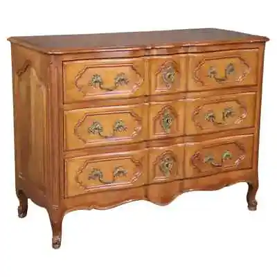 French Louis XV Style Walnut French Country Three Drawer Commode • $2999