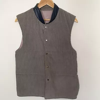 Vintage Corduroy Vest Mens Sleeveless Jacket Large/XL Leather Collar Satin Lined • $37.97