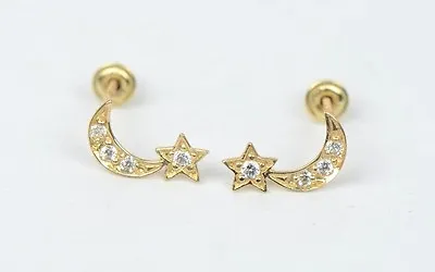14k Yellow Or White Gold Moon And Star Stud Earrings • $87.80