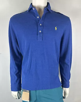 Polo Ralph Lauren Mesh Polo Shirt 4-Buttons Long Sleeve Blue Men’s Sz XL EUC. • $38