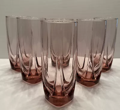 (6) Vintage Large Libbey Imperial Plum Cooler Tumbler Glasses Set 6 Pink Barware • $30