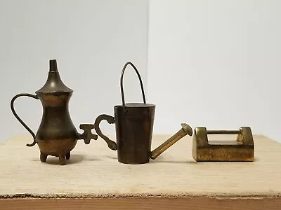 Lot Of 3 Miniature Brass Items 1.5' To 3  Watering Can Tea Server • $19.99