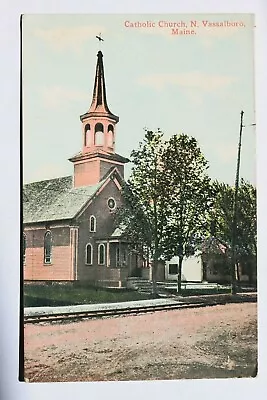 Old Postcard CATHOLIC CHURCH NORTH VASSALBORO KENNEBEC COUNTY MAINE • $3.65