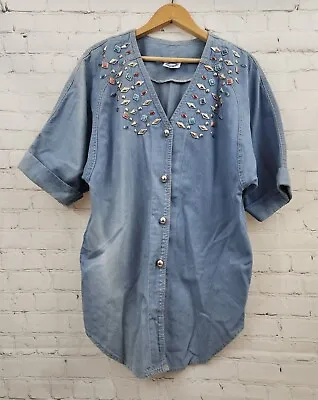 Vintage Bingo! Bingo! Shirt Womens Sz 10 Blue Jean Denim Western Aztec Bling • $19.95