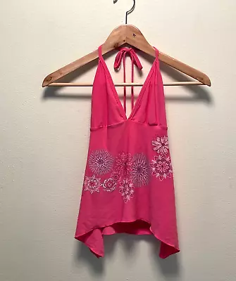 Vintage CBCH/SEI Halter Top Womens M Pink Floral Glitter Barbiecore Fairy Y2K • $25.40