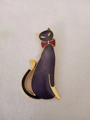 $5 • Buy Vintage Cat Brooch Pin Jewelry Cloissinne Purple Red Gold Tone 